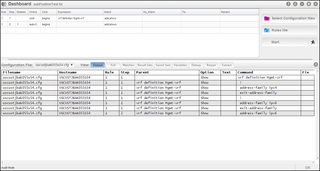 NEATSet output screen